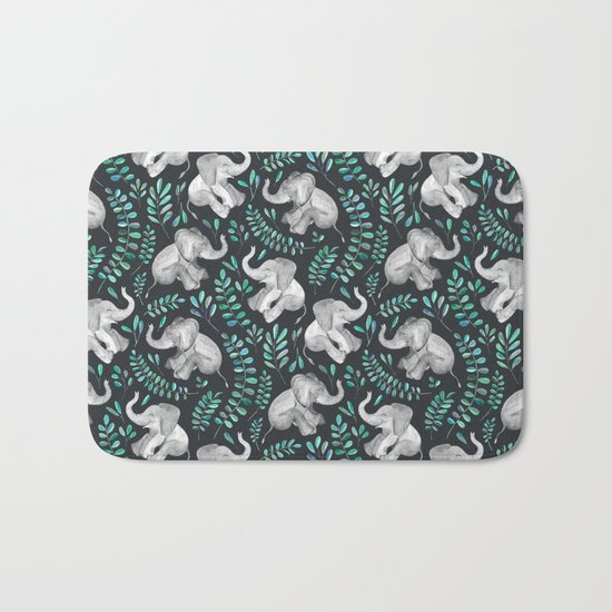 Laughing Baby Elephants – emerald and turquoise Bath Mat