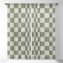 checkerboard hand-painted-olive Sheer Curtain