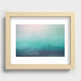Abstract Watercolor Blend Teal - Turquoise Blue and White Paper Texture Recessed Framed Print