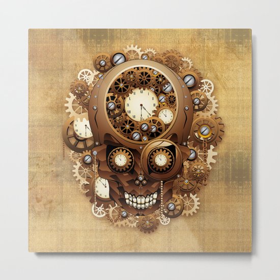Steampunk Skull Vintage Style Metal Print