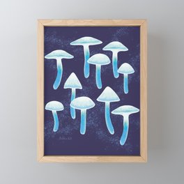 Magic Watercolor Mushrooms, Glowing Night Mushroom Pattern Framed Mini Art Print