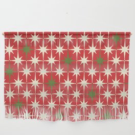 Atomic Age Christmas Starbursts - Midcentury Modern Xmas Holiday Pattern Cream Green Red Wall Hanging