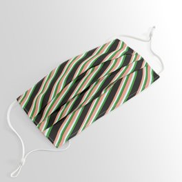 [ Thumbnail: Dark Salmon, Light Cyan, Forest Green & Black Colored Striped Pattern Face Mask ]