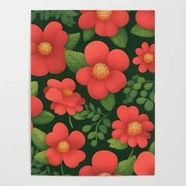 Red Volume Flowers Poster
