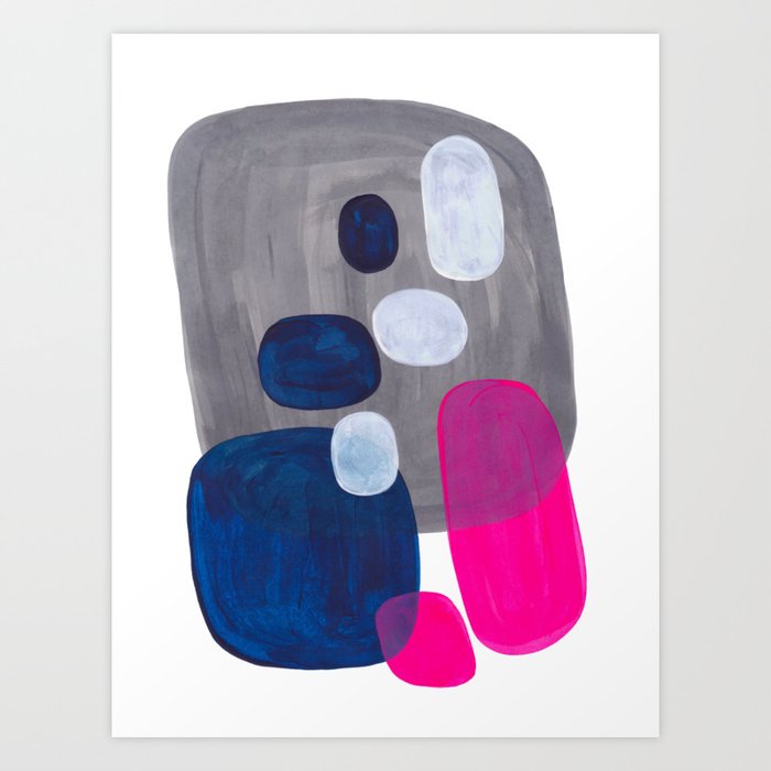Mid Century Modern Minimalist Colorful Pop Art Grey Navy Blue Neon Mid Century Modern Minimalist Colorful Pop Art Grey Navy Blue Neon Pink Color Blobs Ovals Print By Enshape Society6