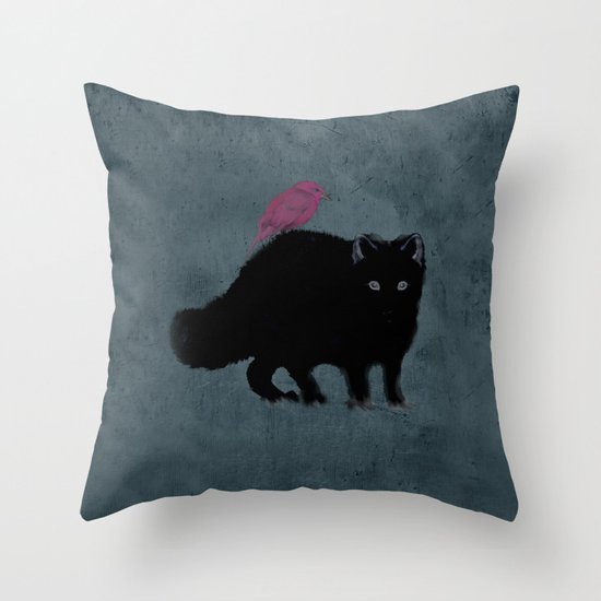 Cat and bird friends! Throw Pillow