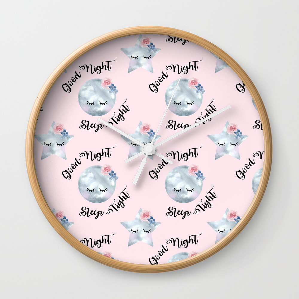 Good Night Sleep Tight Pink Background Wall Clock By Apricotblossomdesign Society6