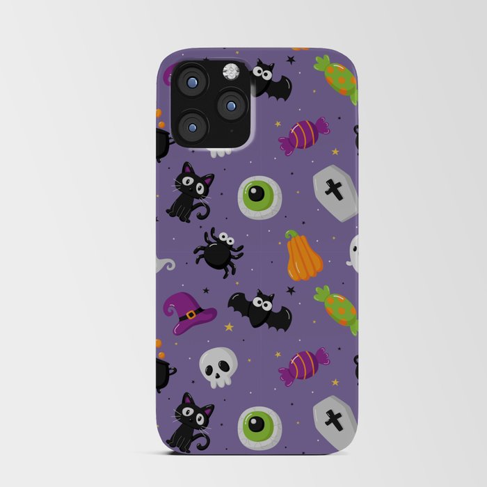 Halloween Seamless Pattern with Funny Spooky on Purple Background iPhone Card Case