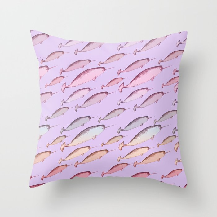 Gradient Pastel Aesthetic Narwhal Unicorn Whales Pink Lilac Blue y2k 2000s Pattern Throw Pillow