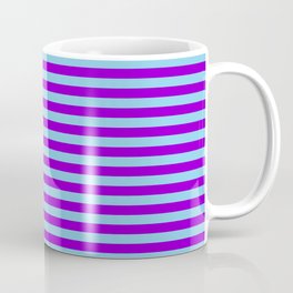[ Thumbnail: Sky Blue & Dark Violet Colored Striped Pattern Coffee Mug ]