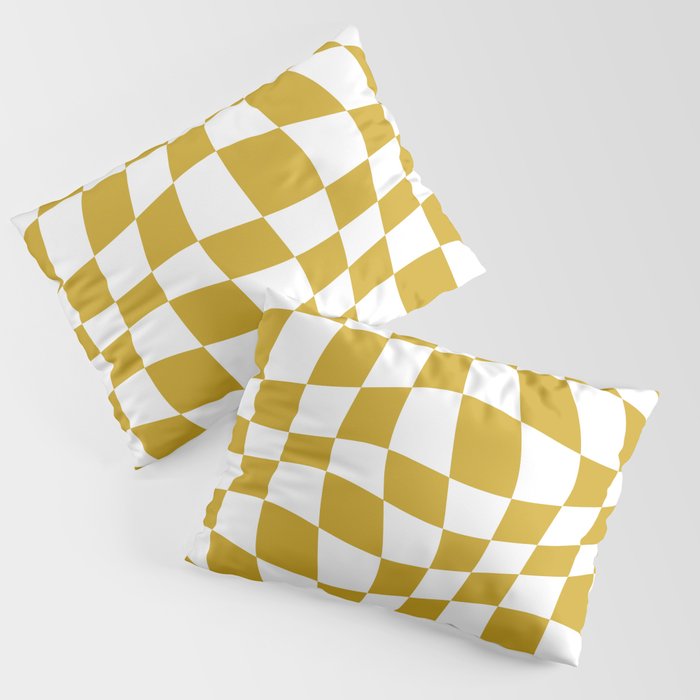 Warped Checkered Pattern (mustard yellow/white) Pillow Sham