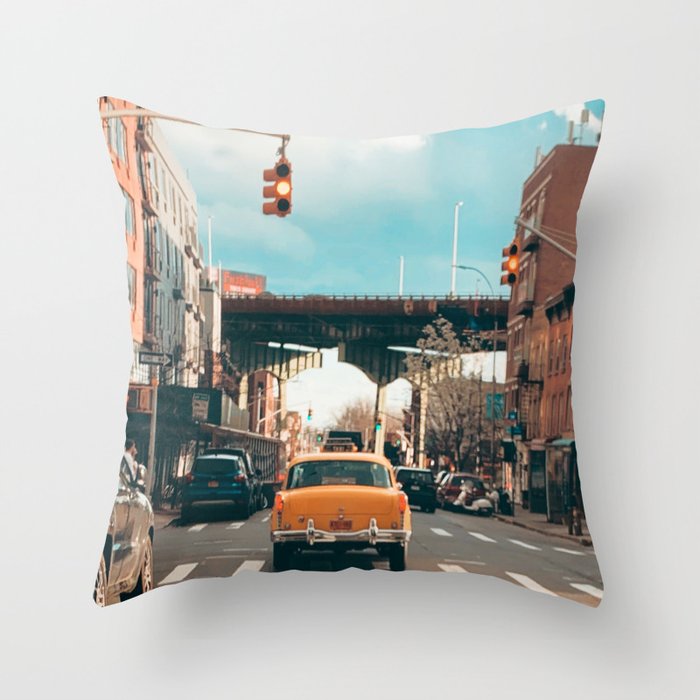 Nostalgic Downtown Brooklyn in Color Photograph Throw Pillow