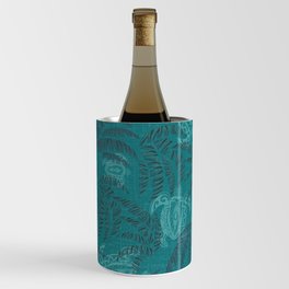 Hawaiian Emerald Ocean Turtles and Palm Leaves Pattern Wine Chiller
