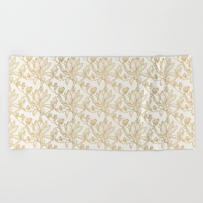 Royal Magnolia Seamless Pattern White Beach Towel