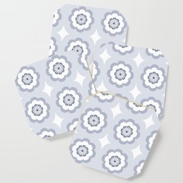 Scandinavian Retro Flower Pattern #5 Blue Gray Coaster