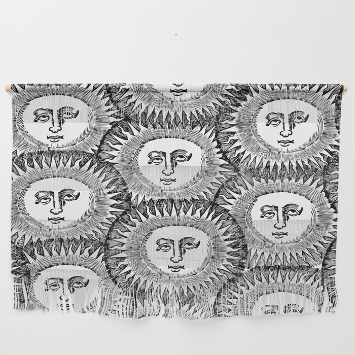 Sun Black and white face illustration  Wall Hanging