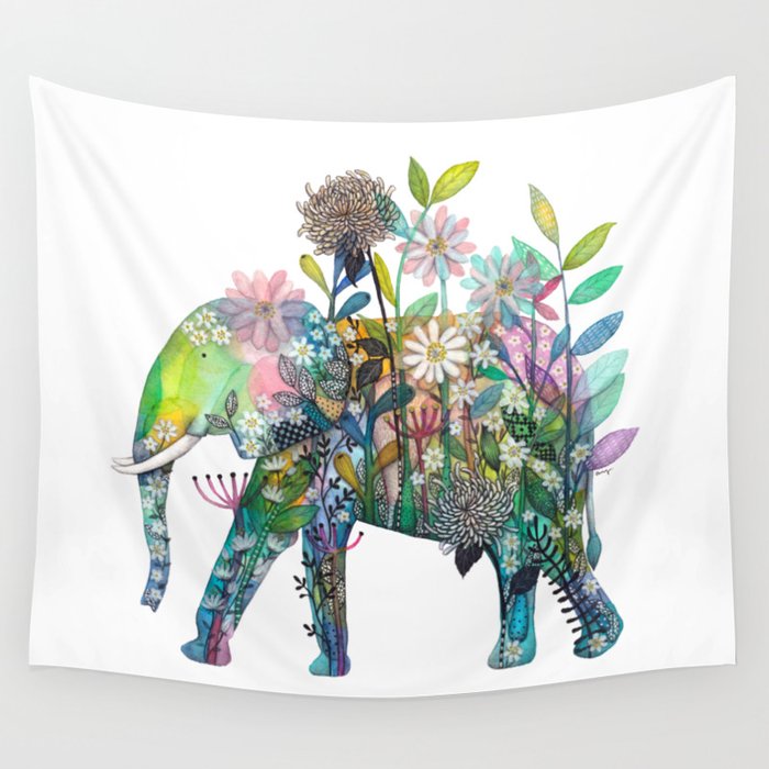 Floral Elephant Wall Tapestry