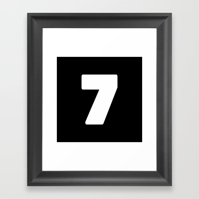 7 (White & Black Number) Framed Art Print