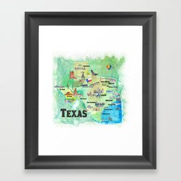 USA Texas Travel Poster Map With Highlights Framed Art Print