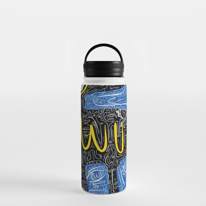 Black Llama Blue Street Art Graffiti Water Bottle