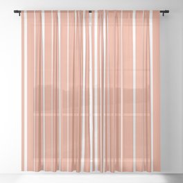 [ Thumbnail: Dark Salmon and White Colored Pattern of Stripes Sheer Curtain ]
