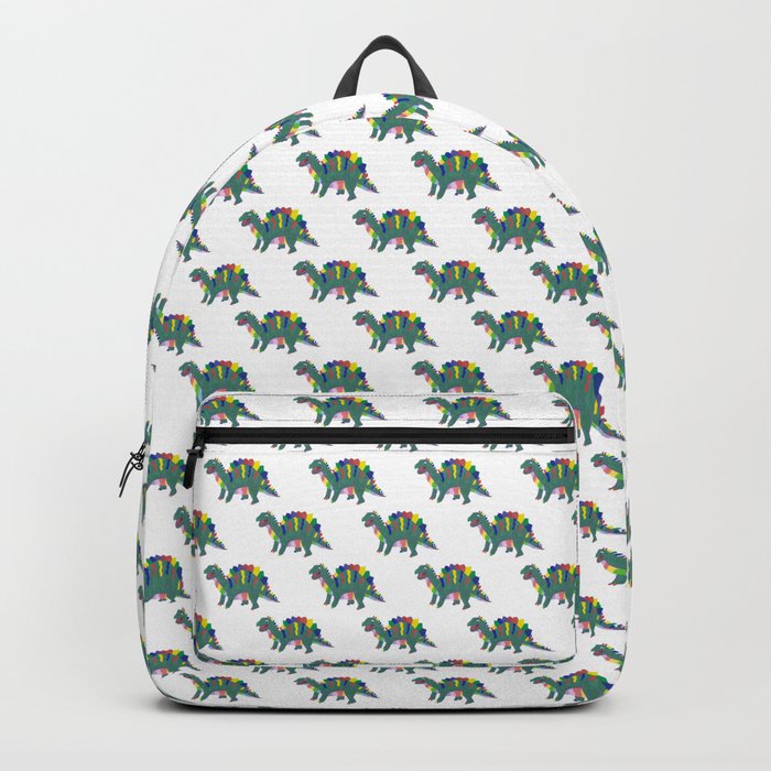 Colorful Stegosaurus Dinosaur Rainbow Pattern with Green Body Backpack