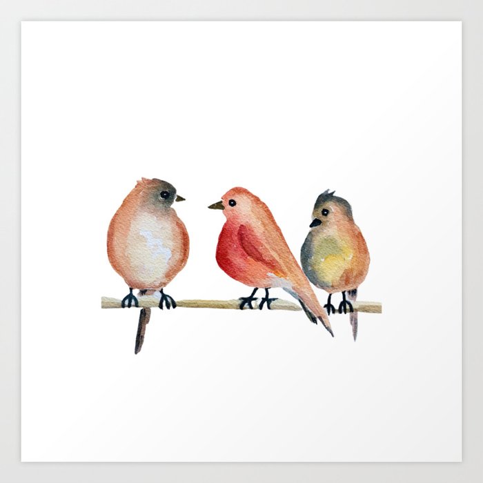 Three Birds Sitting On the Tree Art Print