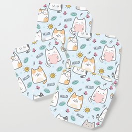 Blue Kawaii Cute Cats Hello Pattern Coaster