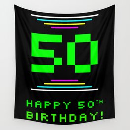 [ Thumbnail: 50th Birthday - Nerdy Geeky Pixelated 8-Bit Computing Graphics Inspired Look Wall Tapestry ]
