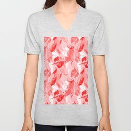 Leaves in red printmaker V Neck T Shirt