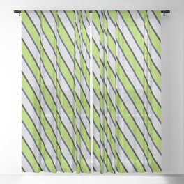 [ Thumbnail: Light Gray, Black, Green, and Midnight Blue Colored Lines Pattern Sheer Curtain ]