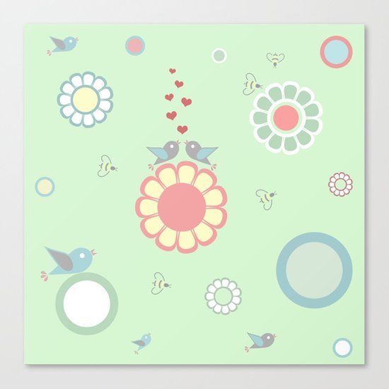 SWEET BIRDS ON GREEN (children) Canvas Print