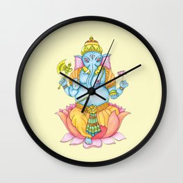 Zentange Ganesh colorful on yellow Wall Clock