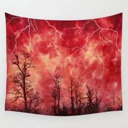 Mysterious Fiery Skies with Lightning Wall Tapestry