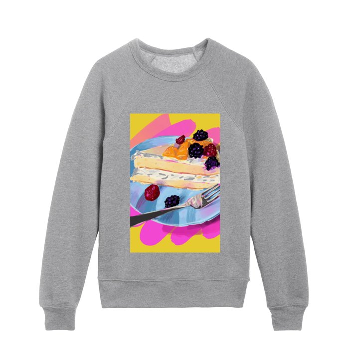 Original Shortcake with blackberries, raspberries and cream digital painting   Kids Crewneck