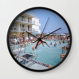 Rio Motel Pool with Trampolines. A 1960's photograph. Wildwood, New Jersey Wall Clock
