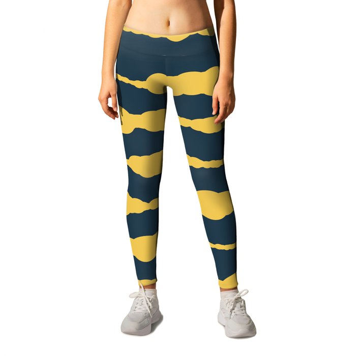 Macrame Stripes in Mustard Yellow and Navy Blue Leggings by