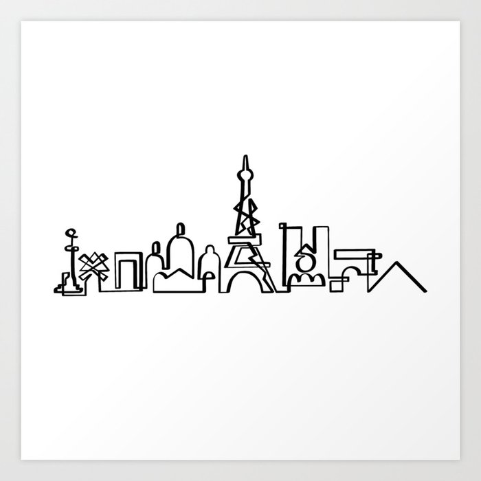 Paris skyline illustration in onedraw Art Print