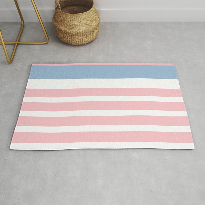 Pastel Pink Mixed Stripe Pattern with Light Blue and White Rug