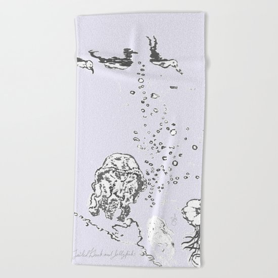 Two Tailed Duck and Jellyfish Lavender Beach Towel