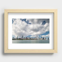 Chicago Skyline and Lake Michigan with cloud cover Recessed Framed Print