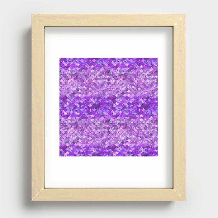 Purple Mermaid Pattern Metallic Glitter Recessed Framed Print
