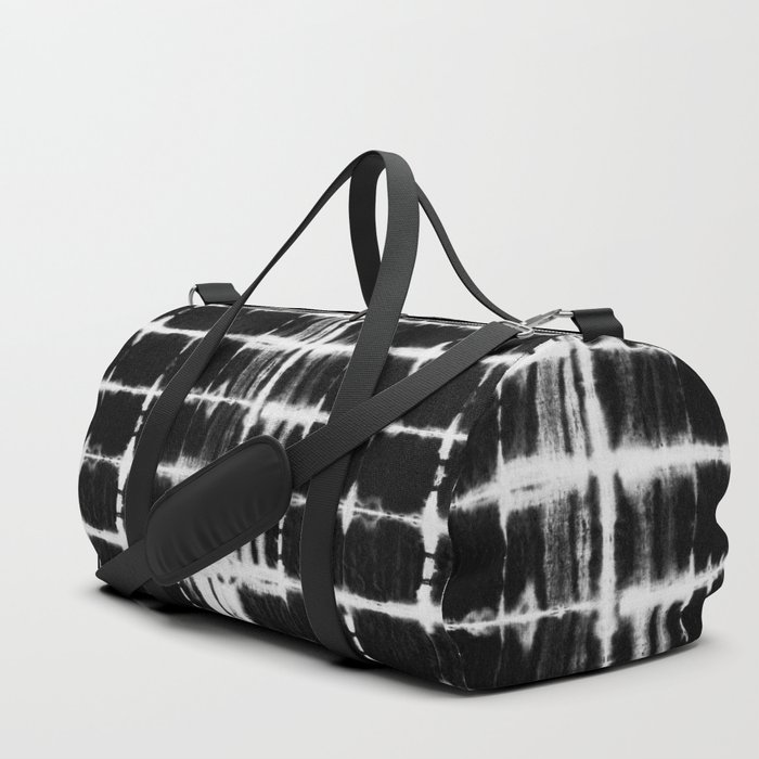 Black and white squares with white lines grunge pattern Duffle Bag