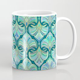 Dark Teal, Emerald and Blue Art Deco Fans Coffee Mug