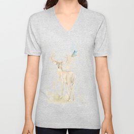 Deer and butterfly V Neck T Shirt