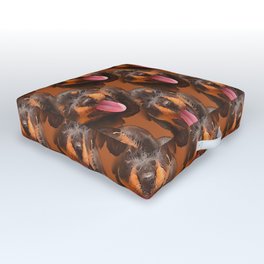 Rottweiler Puppy Sticking Tongue Out Repeat Pattern Outdoor Floor Cushion