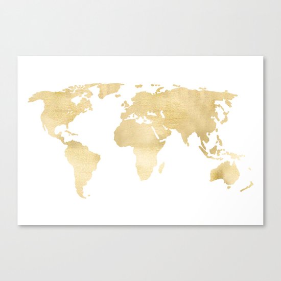Gold World Map Canvas Print