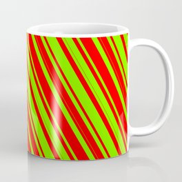 [ Thumbnail: Chartreuse & Red Colored Lines Pattern Coffee Mug ]