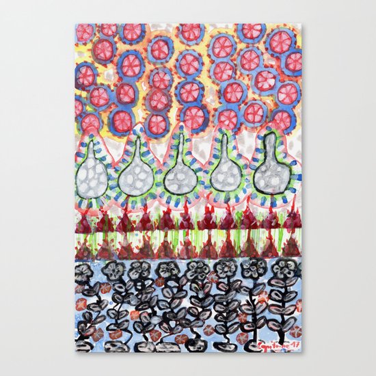 Garden with Silver Flowers and Flower Bulbs Canvas Print