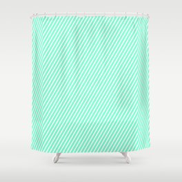 [ Thumbnail: Aquamarine & White Colored Lined/Striped Pattern Shower Curtain ]